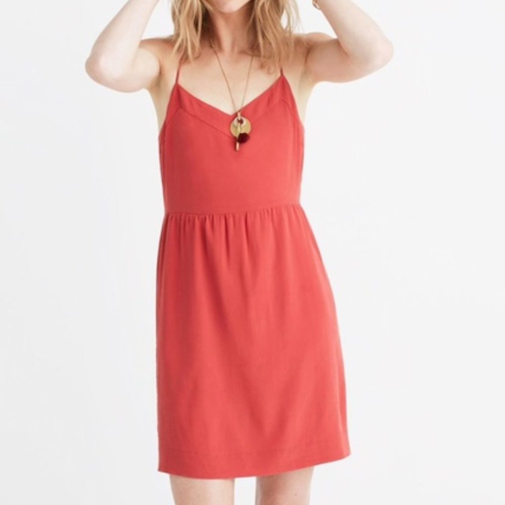 Madewell "Silk Dress Coral"  coral/pink, flattering design, new condition